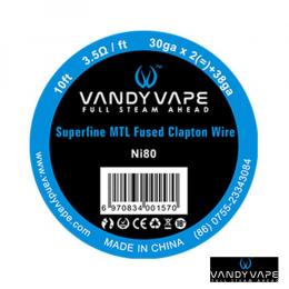 10フィート　バンディベイプ(Vandy Vape)　スーパーファイン　MTL　フューズド　クラプトン　ワイヤーNi80 30ga*2+38ga(10ft Vandyvape Superfine MTL Fused Clapton Wire Ni80 30ga*2+38ga)